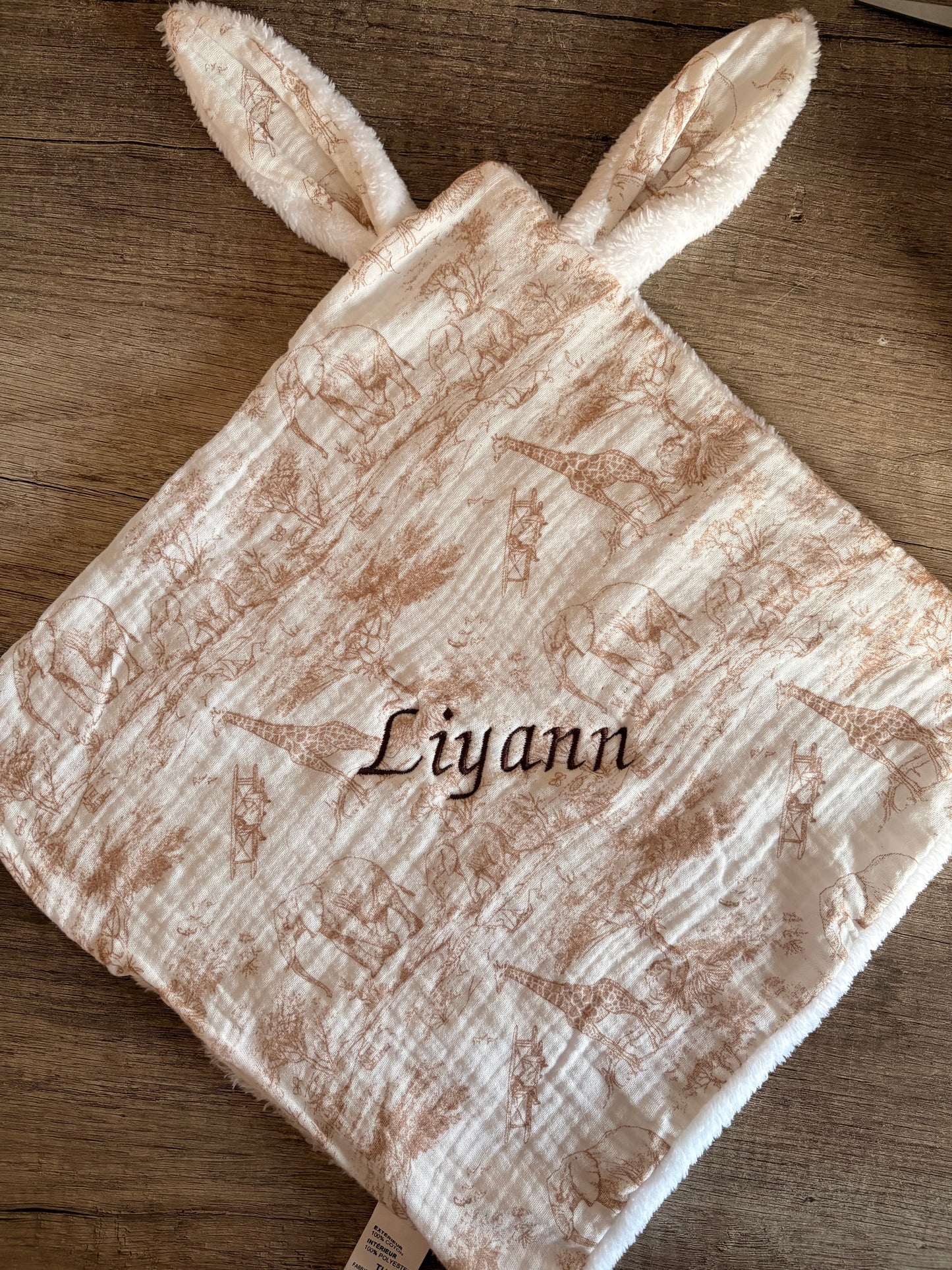 Doudou lange personnalisé – Collection Safari